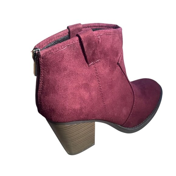 Cambridge Select Rich Burgundy Suede Ankle Boot – Chunky Heel • Slip-On Style - Picture 7 of 8